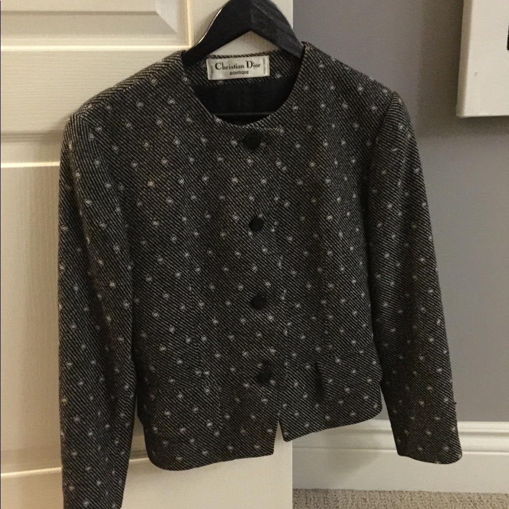 Dior Black and Gray Patterned Cropped Blazer